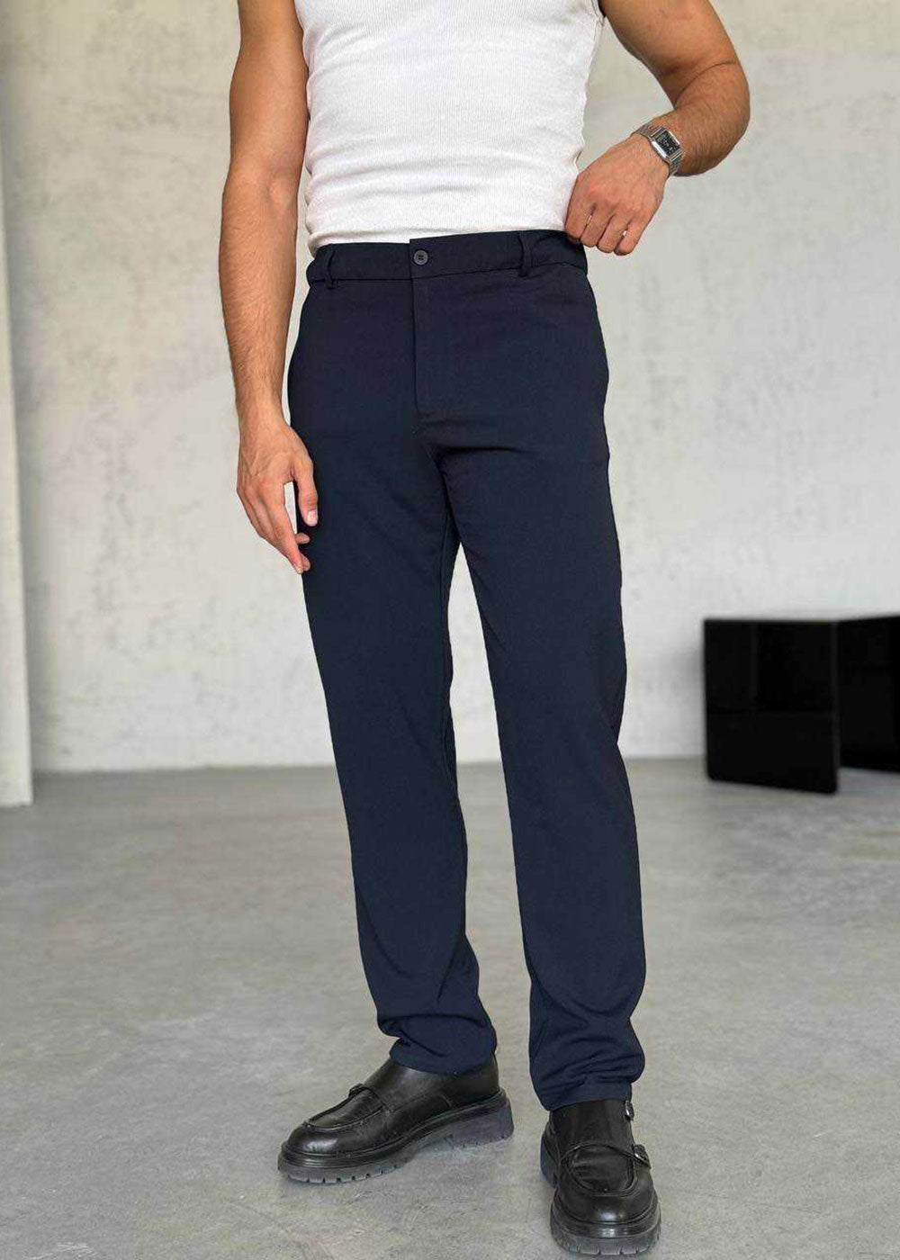 Παντελόνι Regular Tailored Herringbone Studio – Μπλε – 3