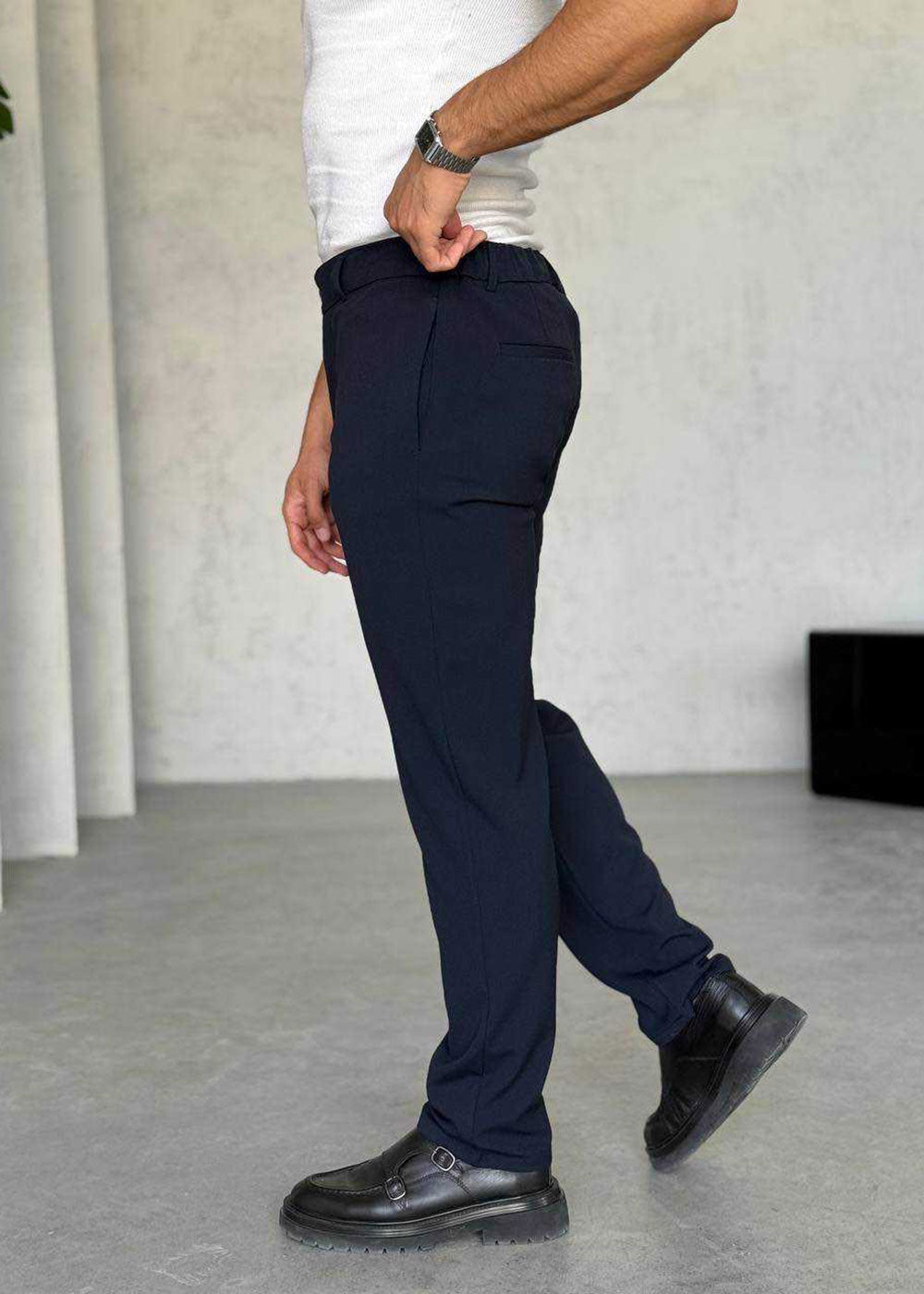 Παντελόνι Regular Tailored Herringbone Studio – Μπλε – 2