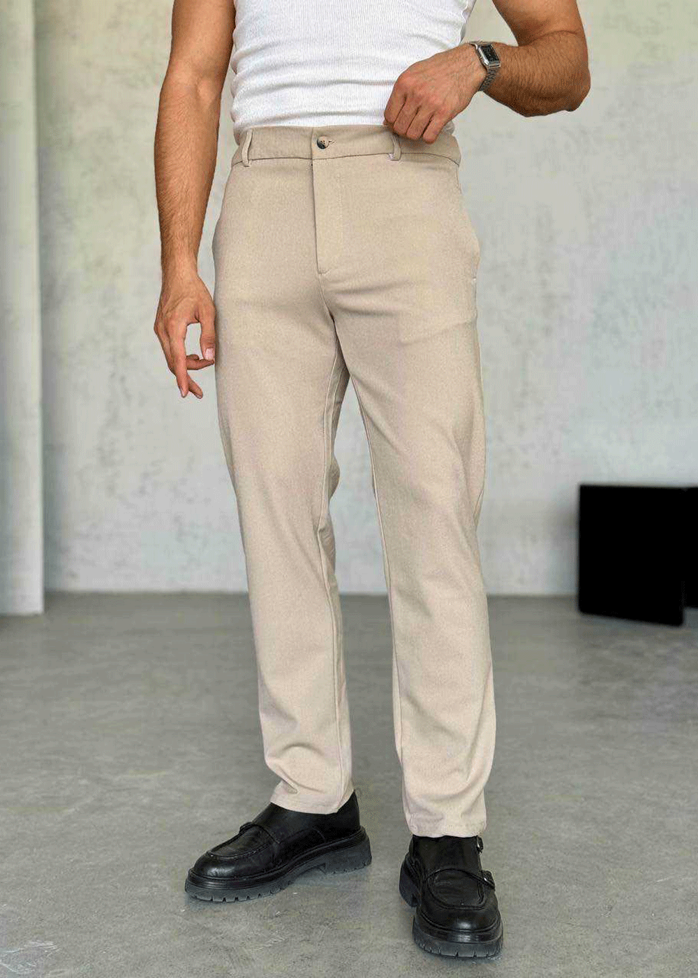 Παντελόνι Regular Tailored Herringbone Studio – Μπεζ