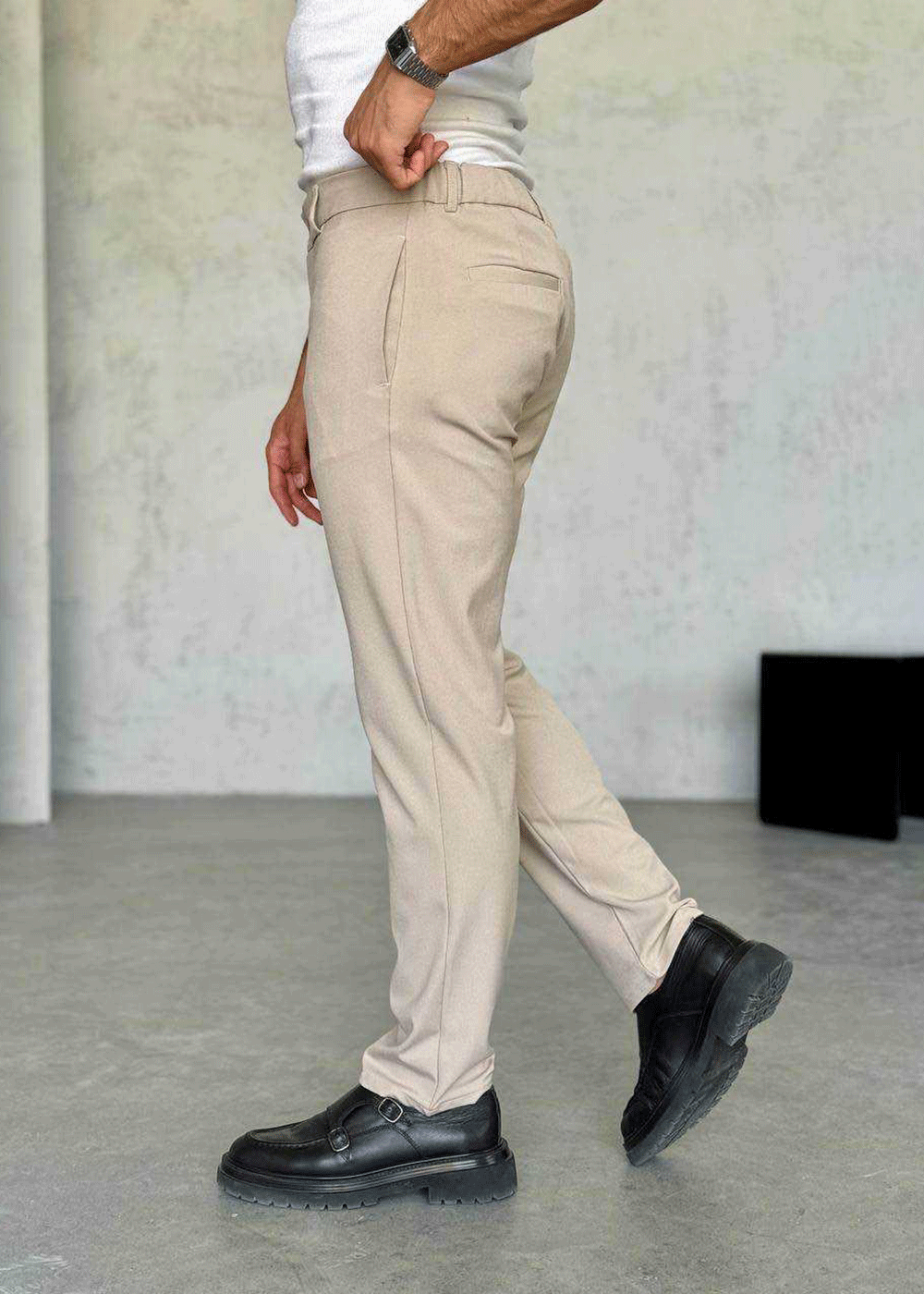 Παντελόνι Regular Tailored Herringbone Studio – Μπεζ – 2