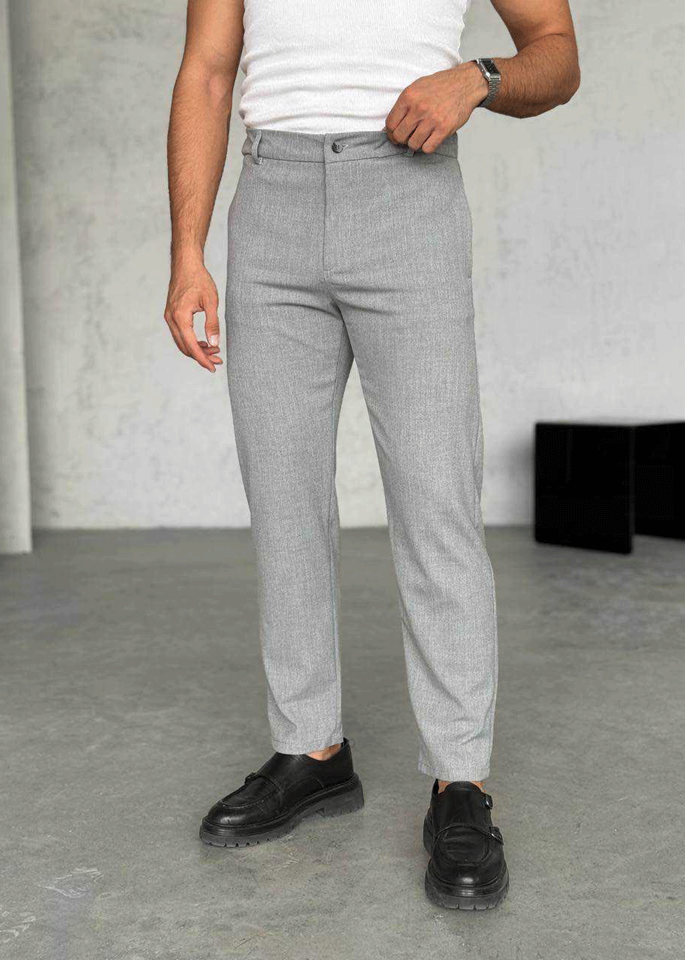 Παντελόνι Regular Tailored Herringbone Studio – Γκρι