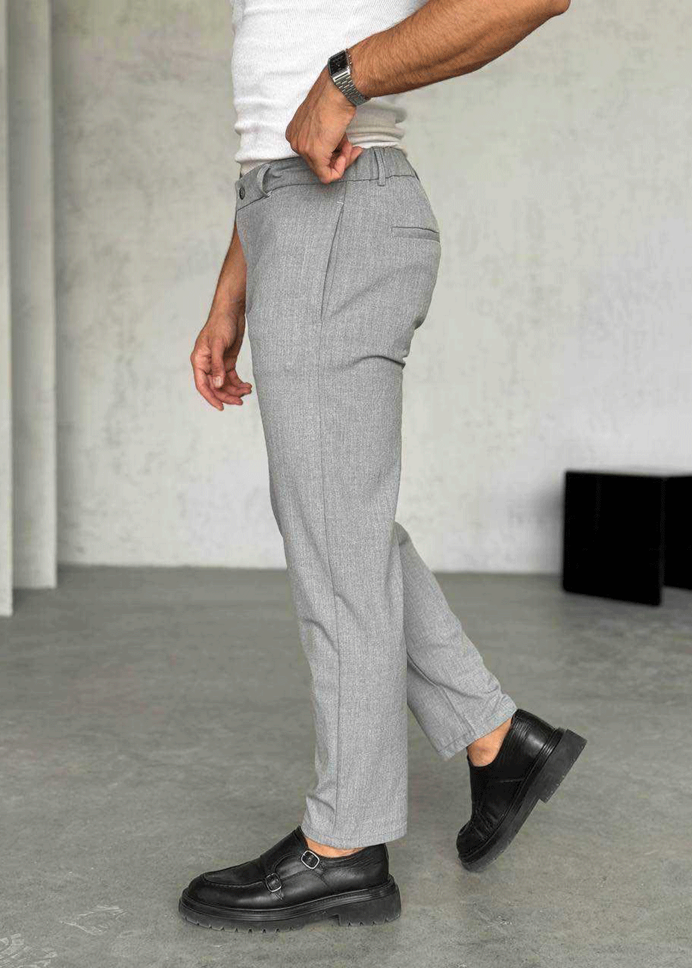 Παντελόνι Regular Tailored Herringbone Studio – Γκρι – 2
