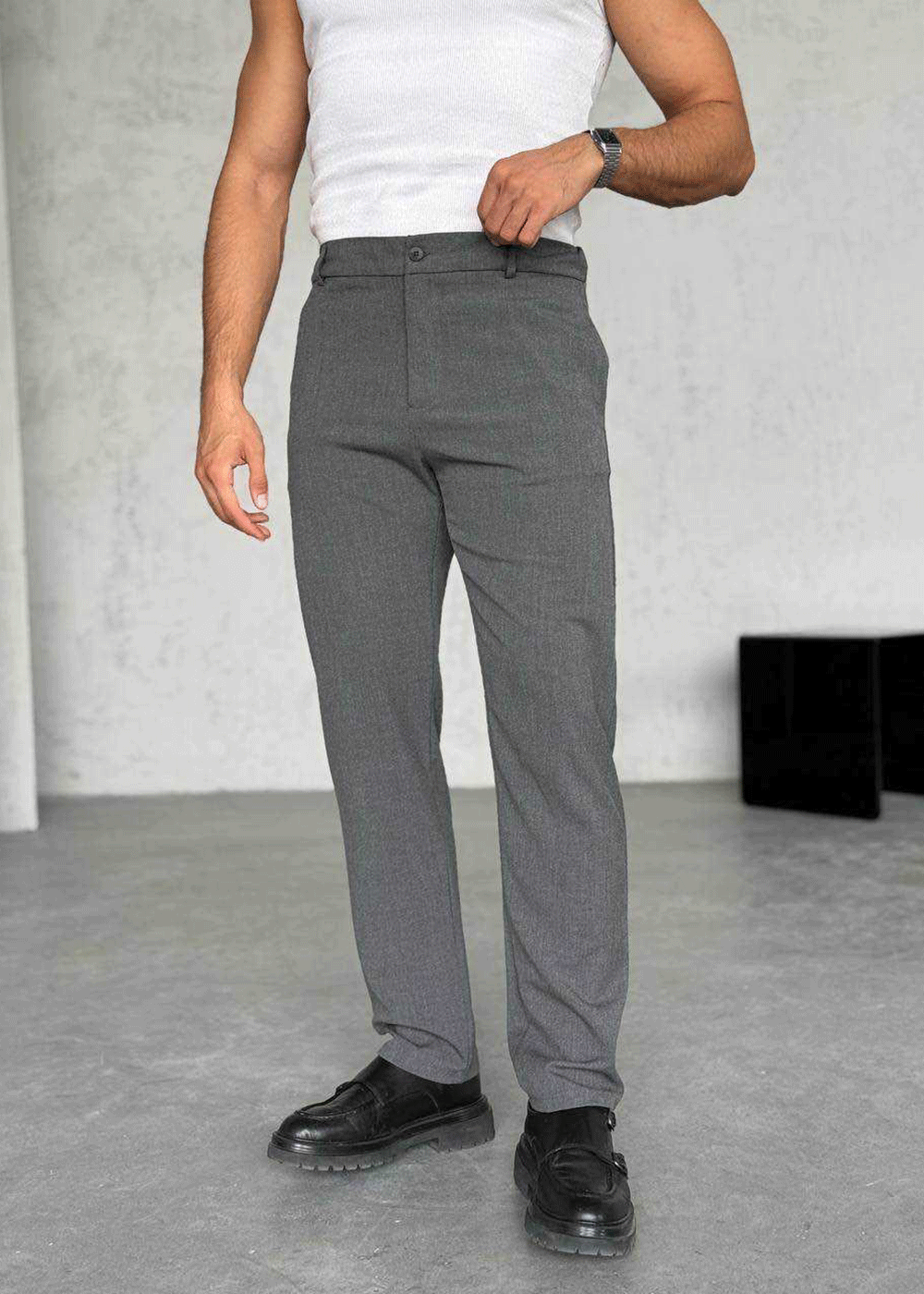Παντελόνι Regular Tailored Herringbone Studio – Ανθρακί