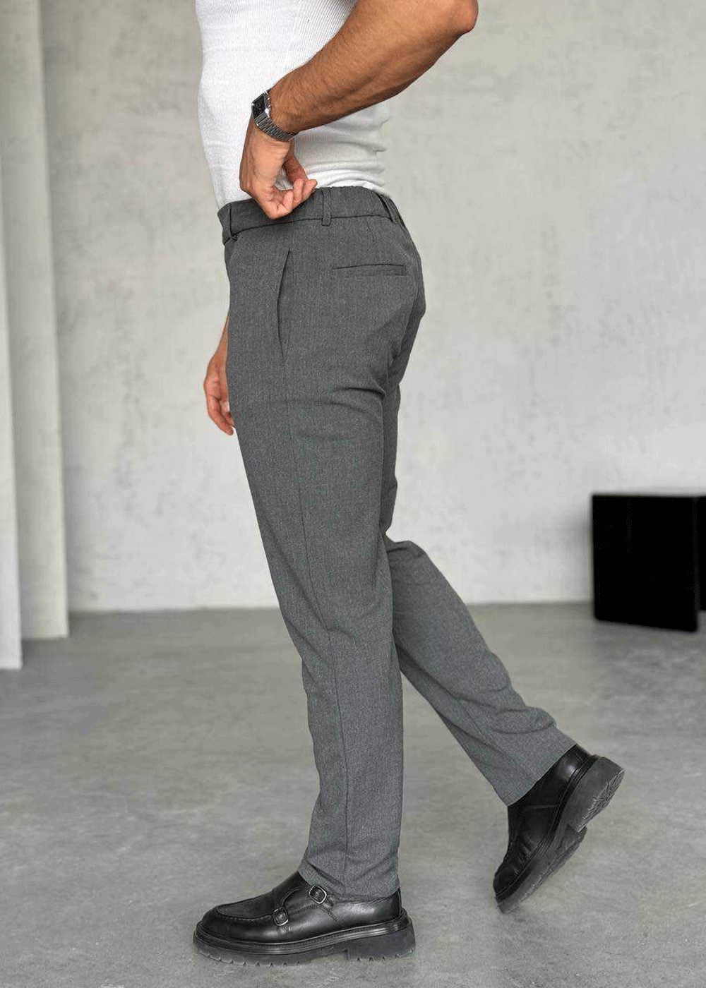Παντελόνι Regular Tailored Herringbone Studio – Ανθρακί – 2