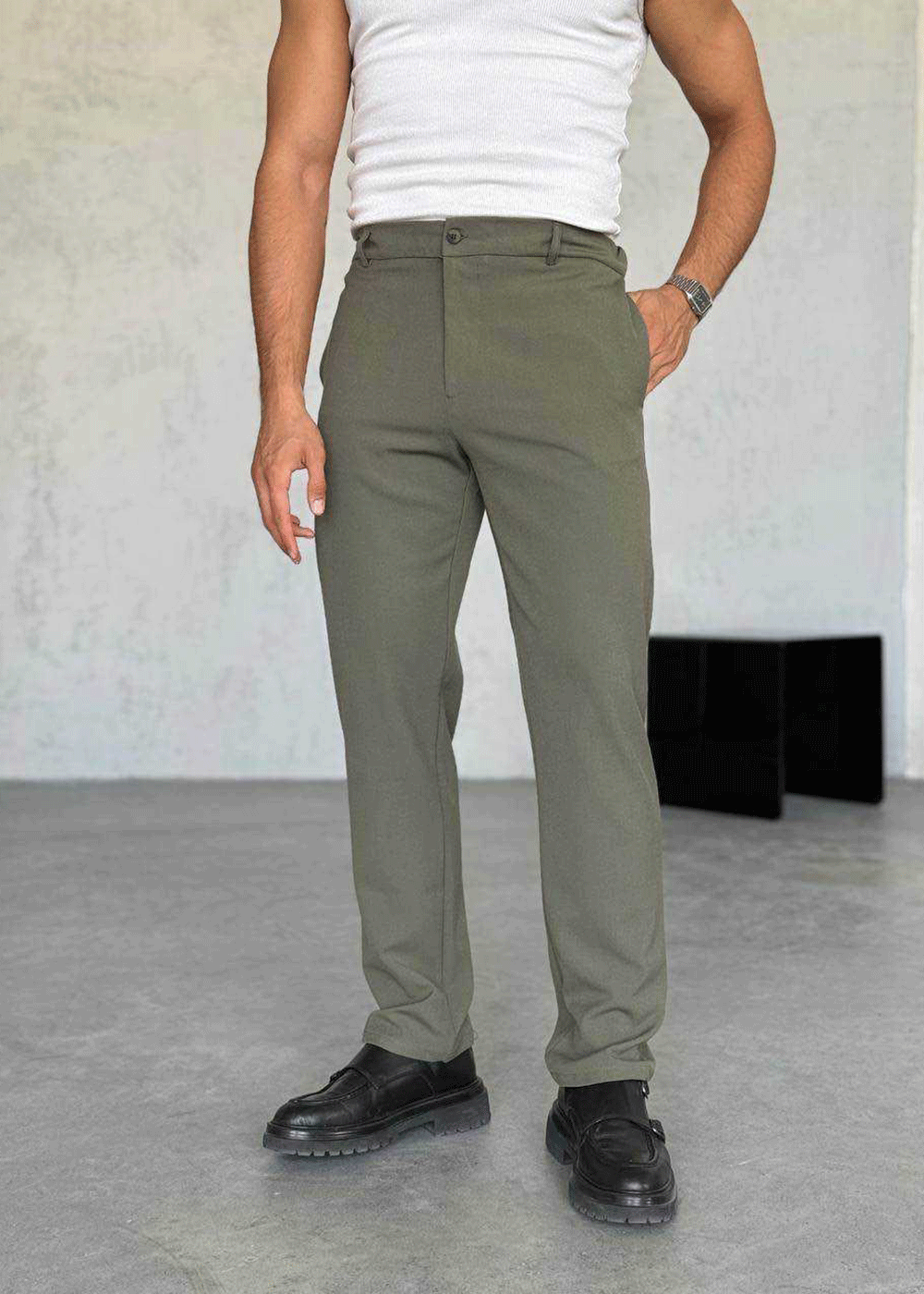 Παντελόνι Regular Tailored Herringbone Studio – Χακί