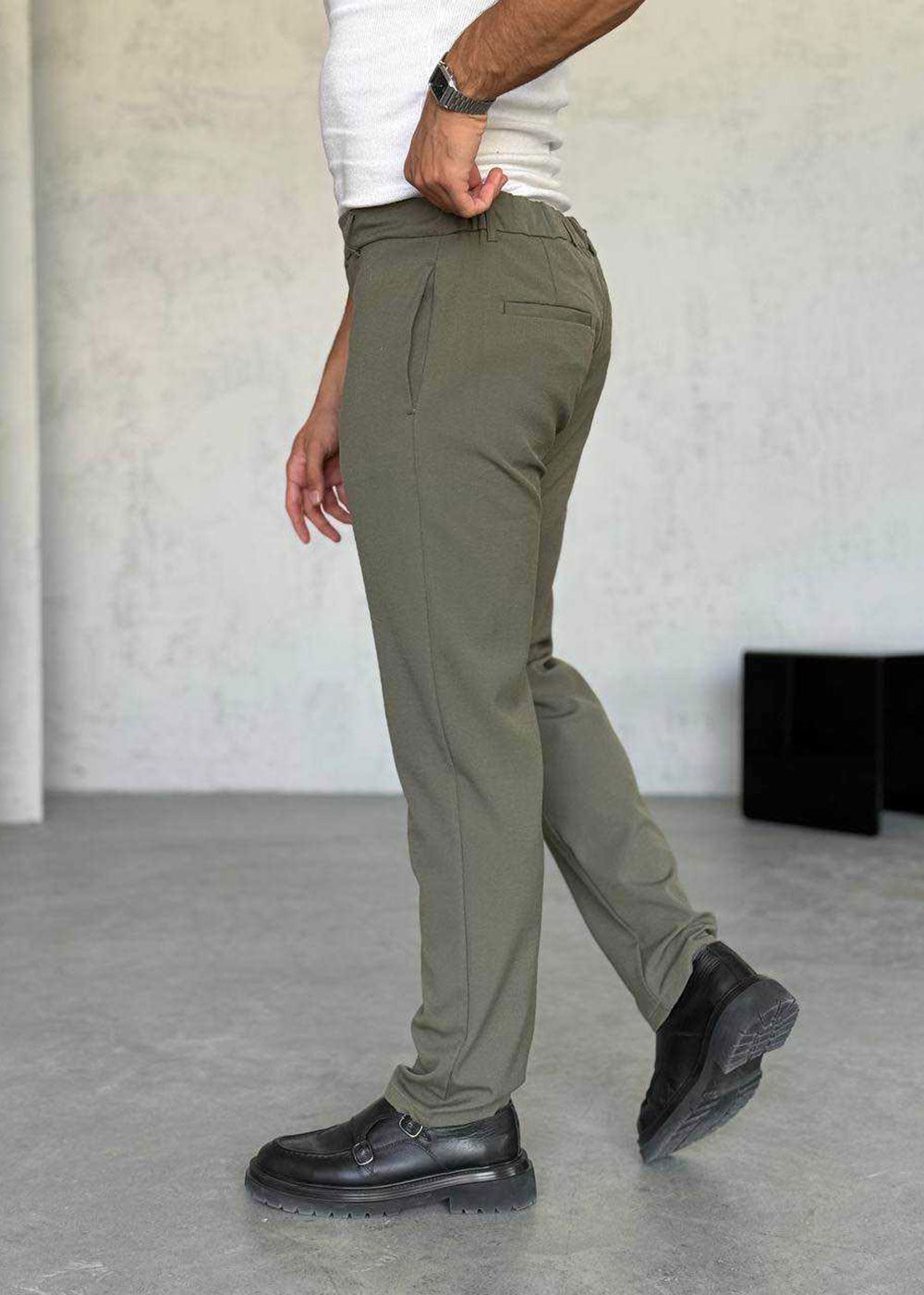 Παντελόνι Regular Tailored Herringbone Studio – Χακί – 2