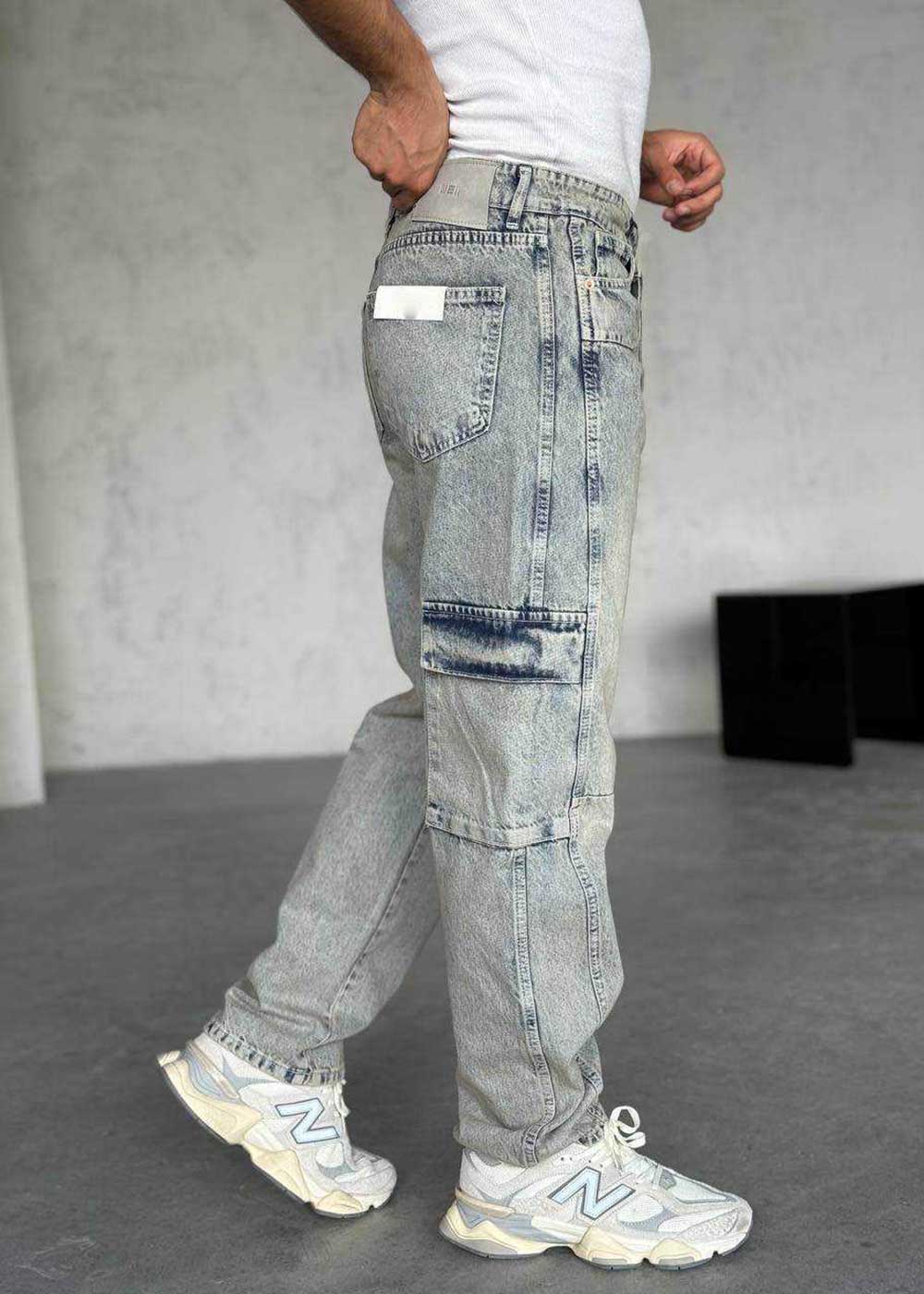 Παντελόνι Denim Cargo Acid-Wash Studio – Επεξεργασμένο Γαλάζιο