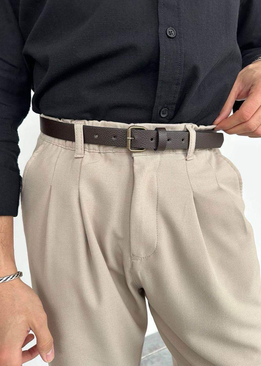 Ζώνη Δερμάτινη Textured Classic – Καφέ – 4