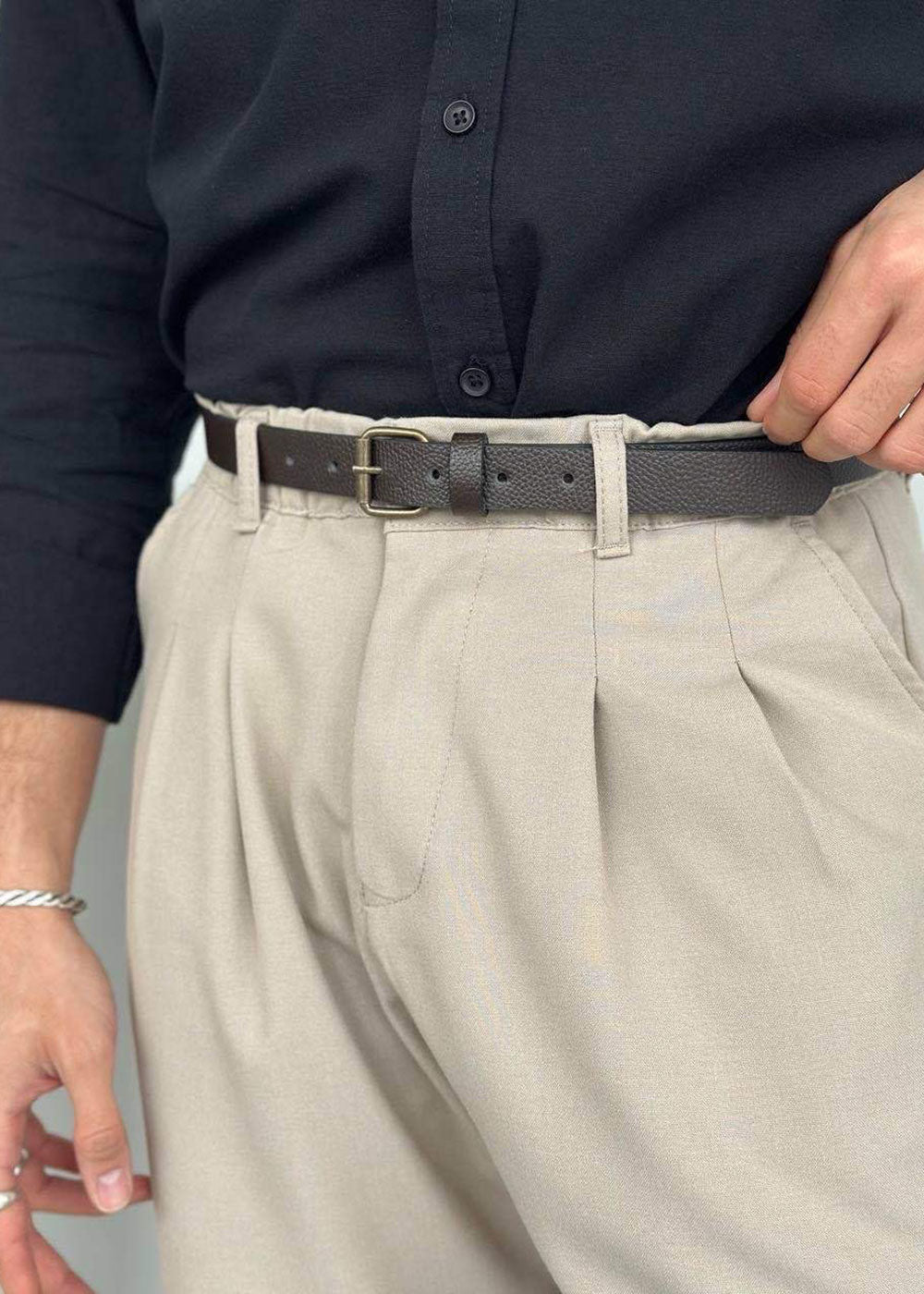 Ζώνη Δερμάτινη Textured Classic – Καφέ – 2