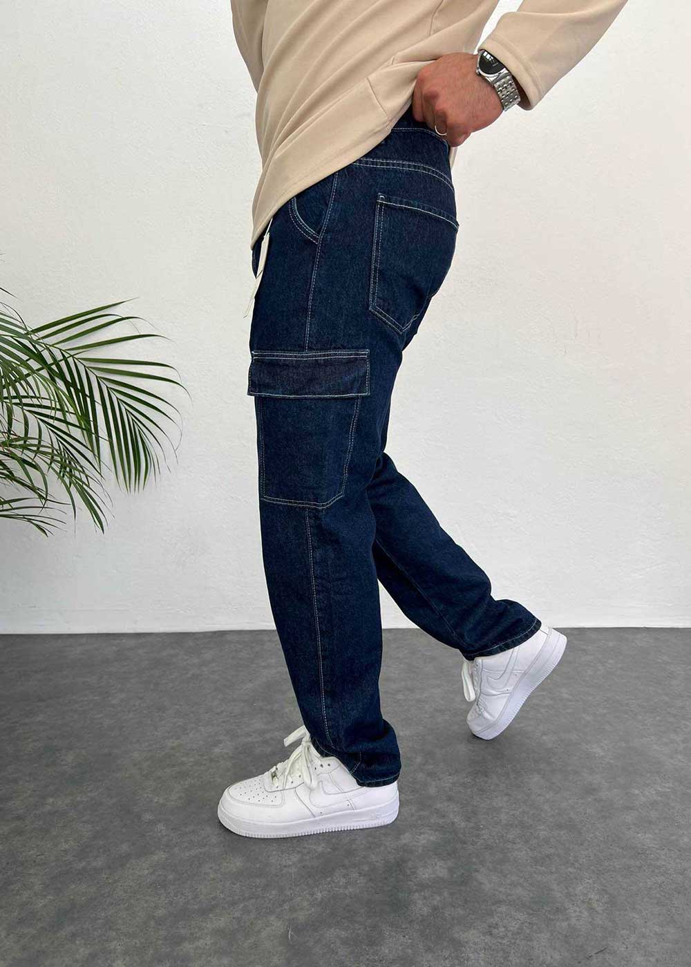 Baggy Jean Παντελόνι Cargo Με Ραφές – Σκούρο Μπλε – 2