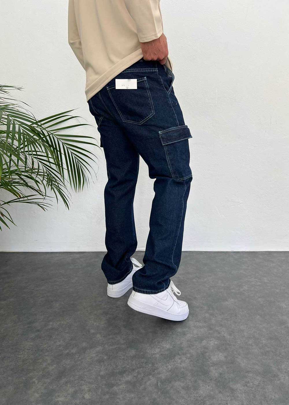 Baggy Jean Παντελόνι Cargo Με Ραφές – Σκούρο Μπλε – 3