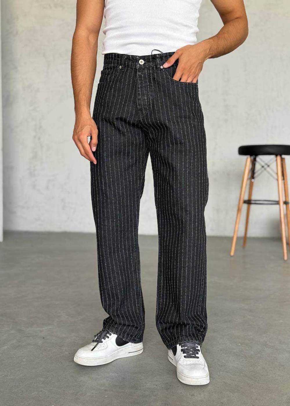 Παντελόνι Denim Pinstripe Baggy Regular – Μαύρο