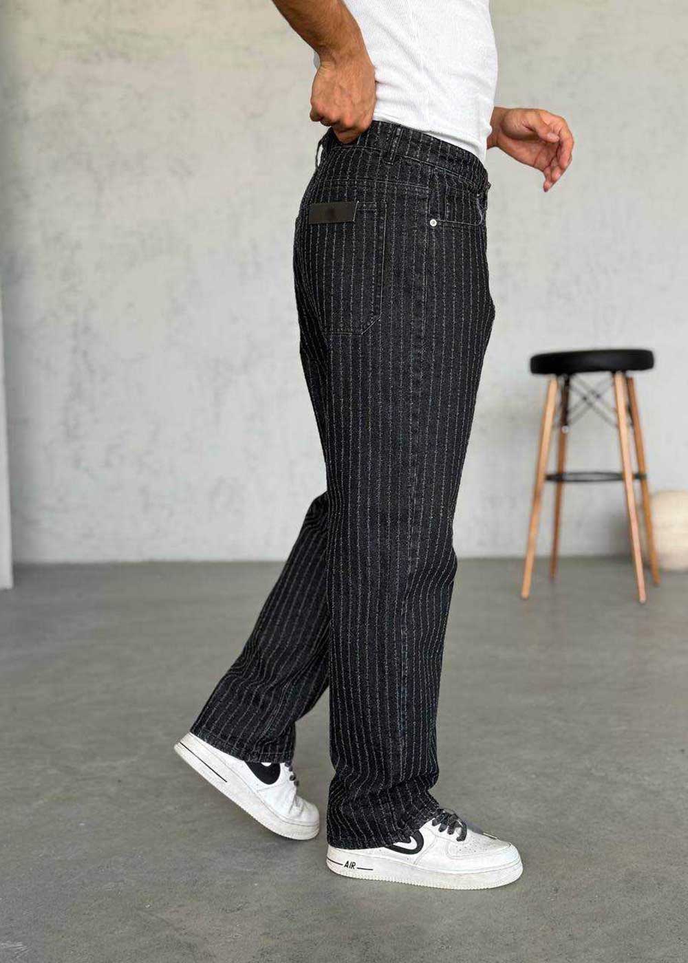 Παντελόνι Denim Pinstripe Baggy Regular – Μαύρο – 2