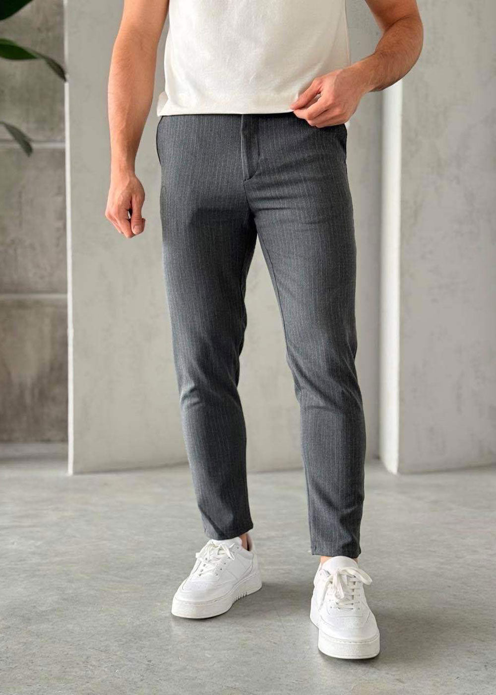Παντελόνι Tailored Fine-Pinstripe Studio με Διακριτικές Ρίγες – Γκρι – 4