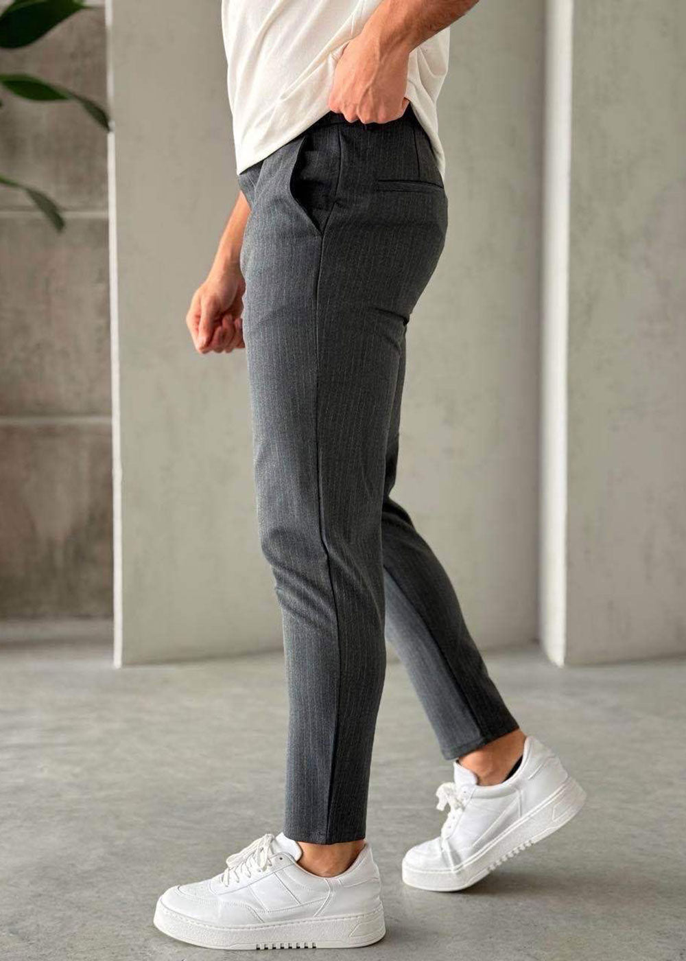 Παντελόνι Tailored Fine-Pinstripe Studio με Διακριτικές Ρίγες – Γκρι – 3
