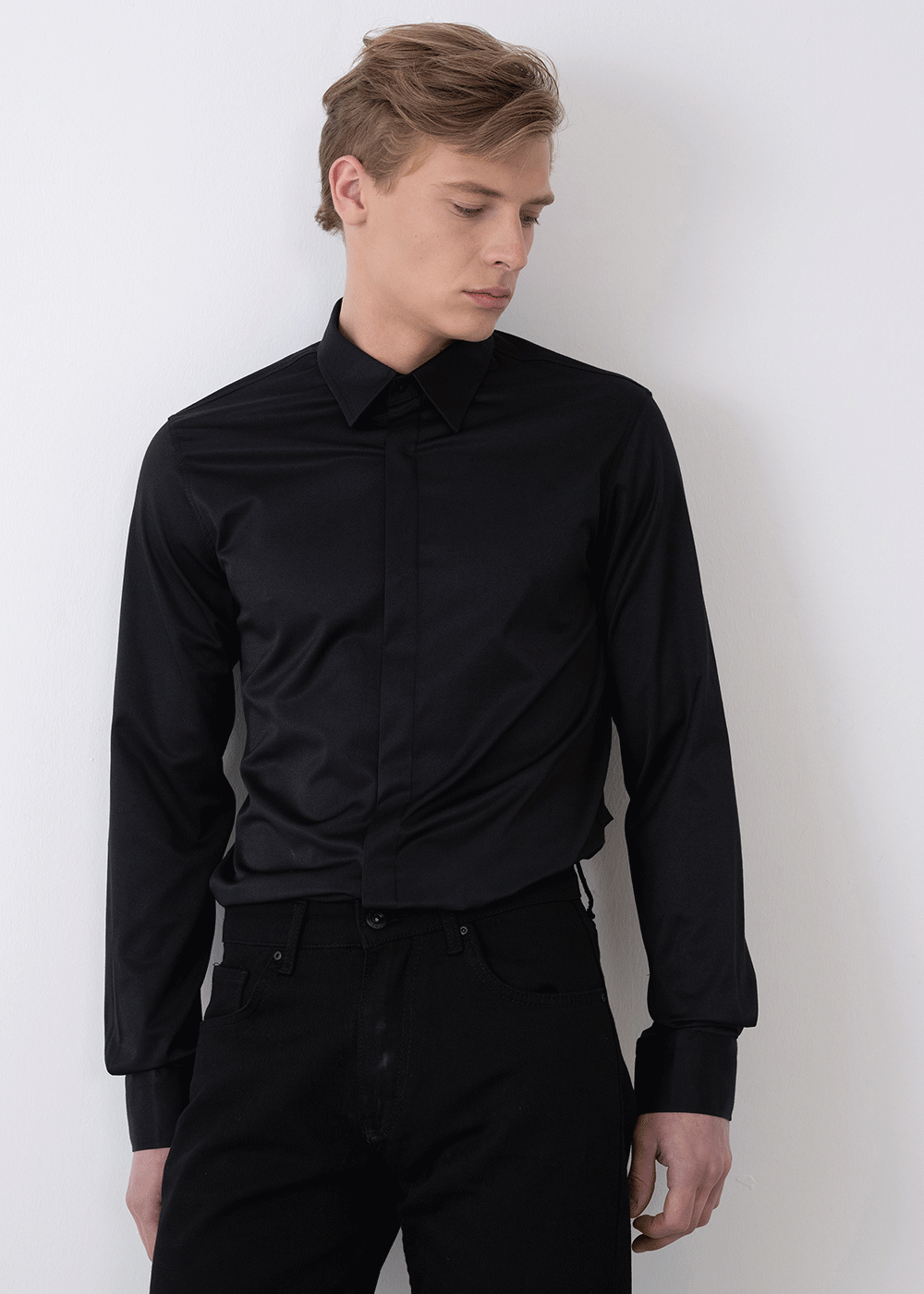 Πουκάμισο Formal Slim Hidden-Placket – Μαύρο
