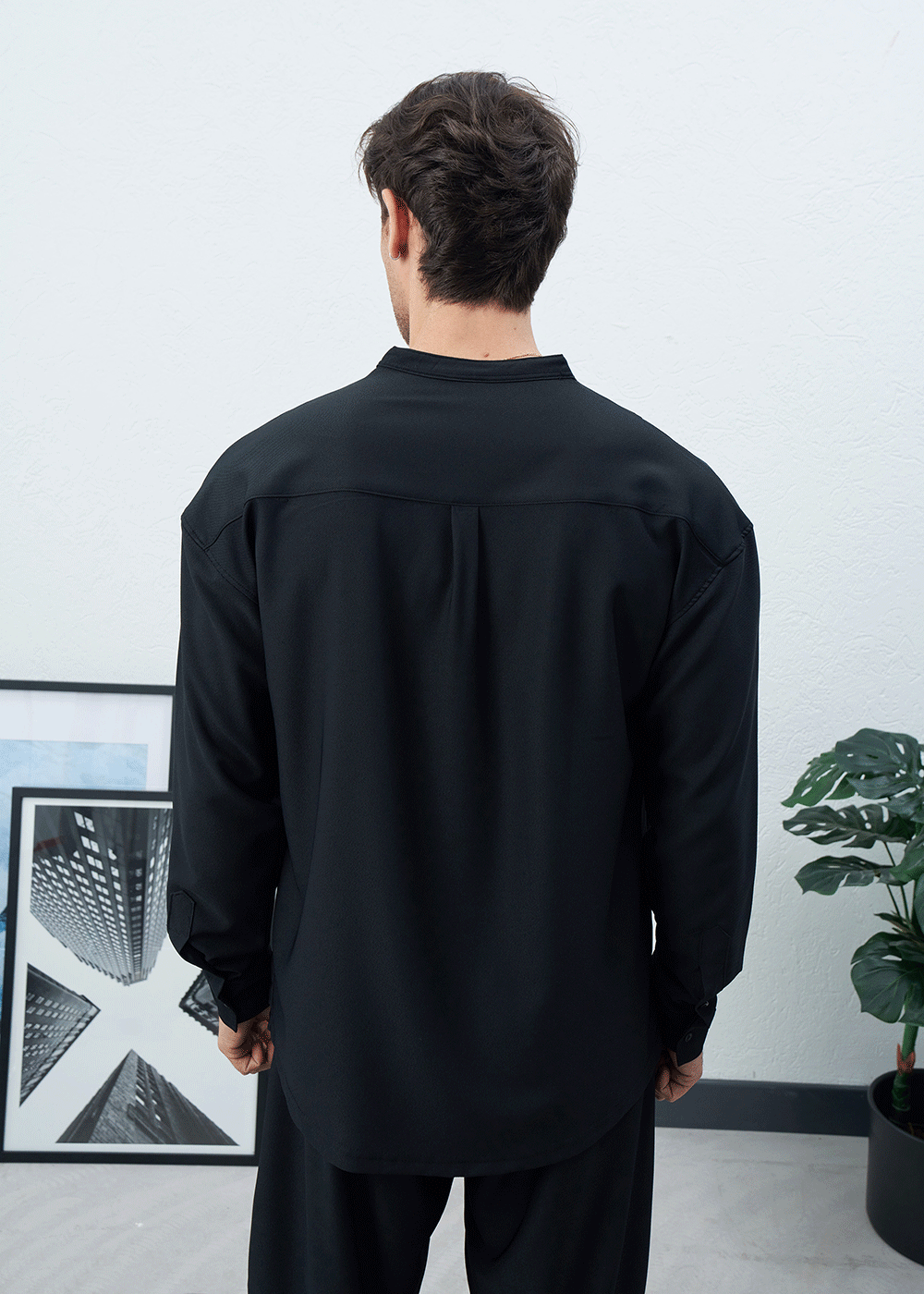 Πουκάμισο Mandarin Silk-Touch Relaxed – Μαύρο – 3