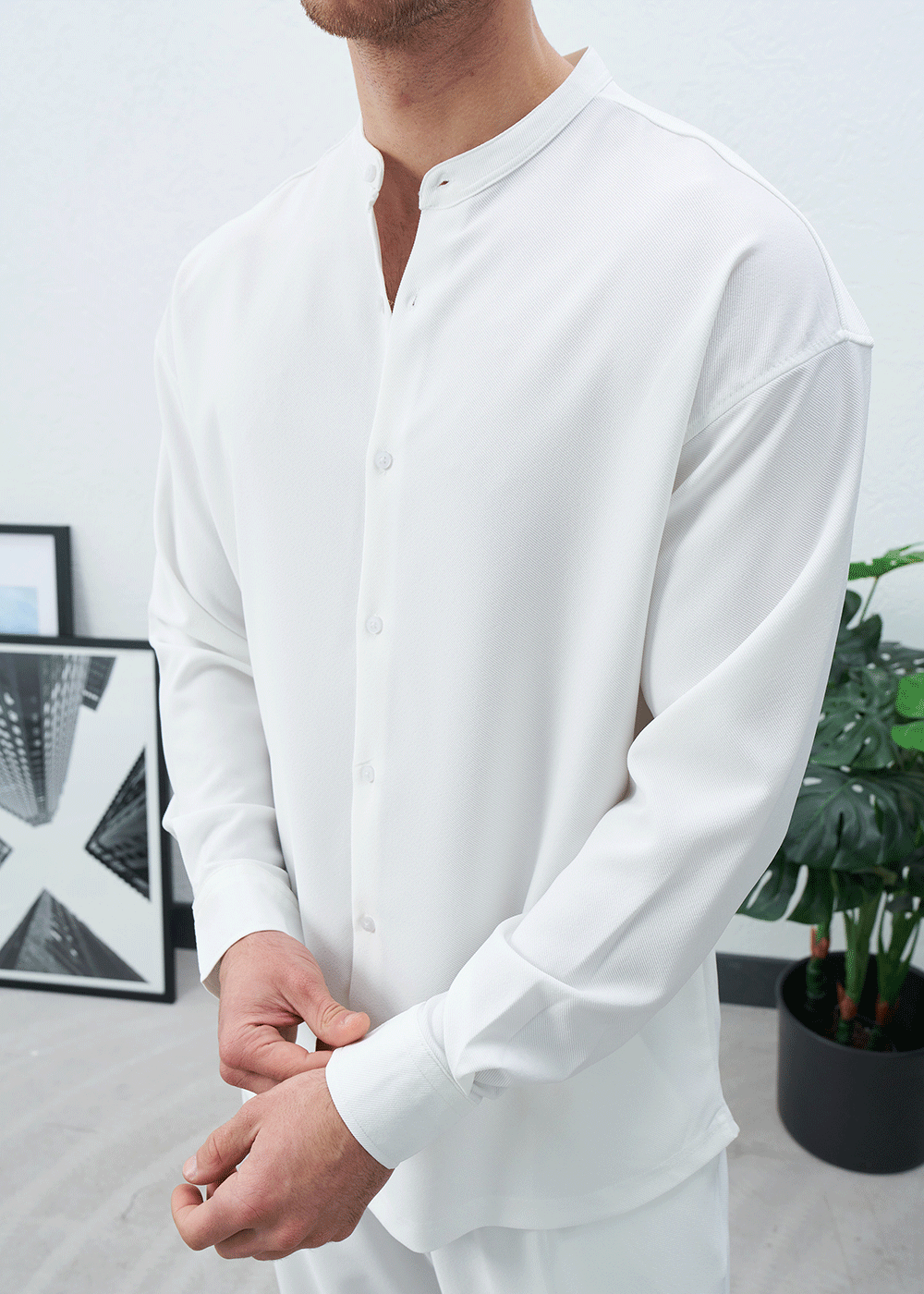 Πουκάμισο Mandarin Silk-Touch Relaxed – Λευκό – 5