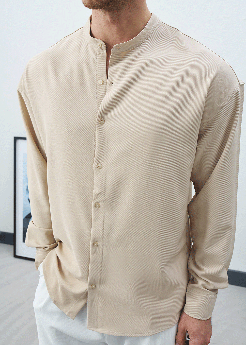 Πουκάμισο Mandarin Silk-Touch Relaxed – Μπεζ – 5