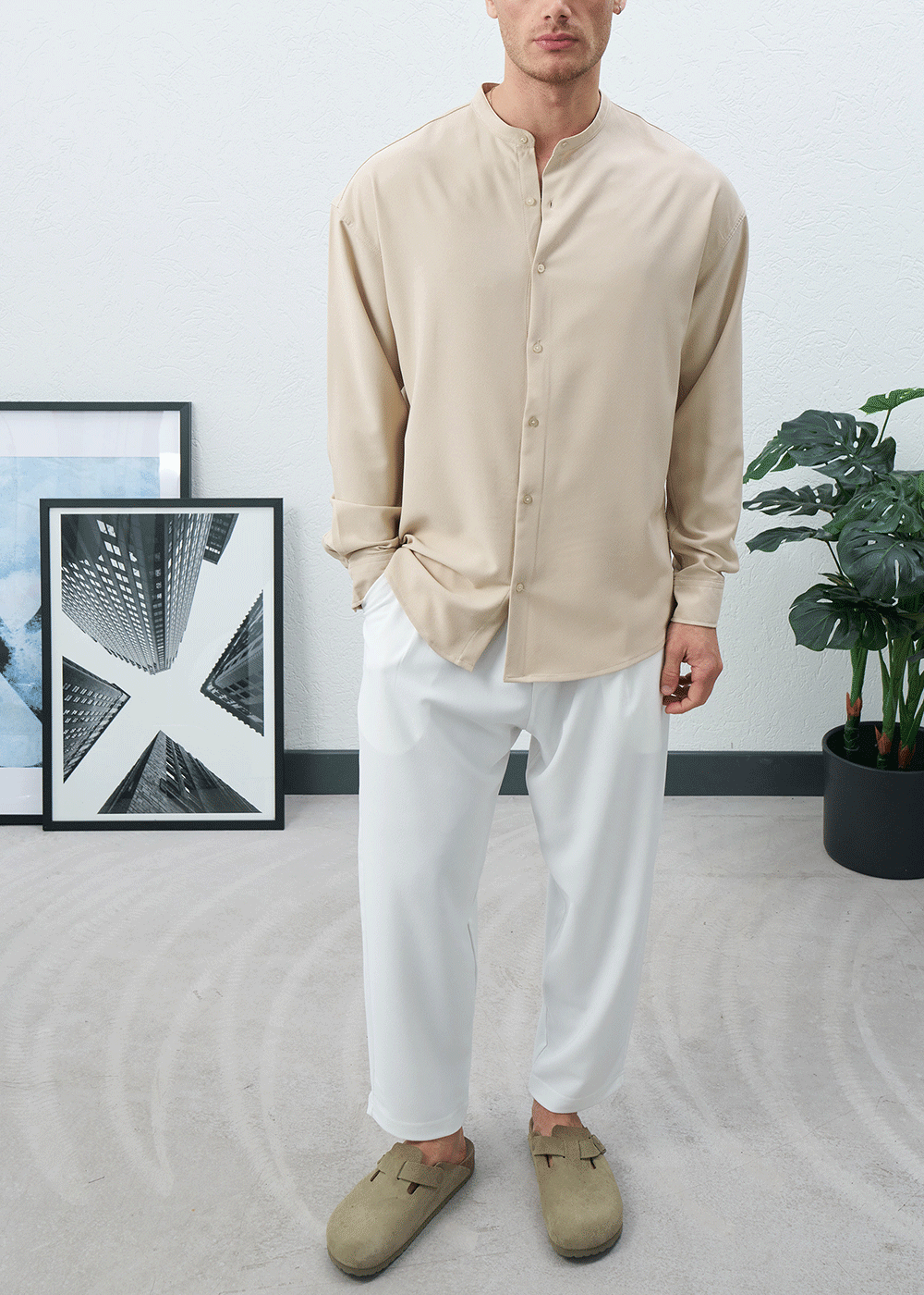 Πουκάμισο Mandarin Silk-Touch Relaxed – Μπεζ – 4