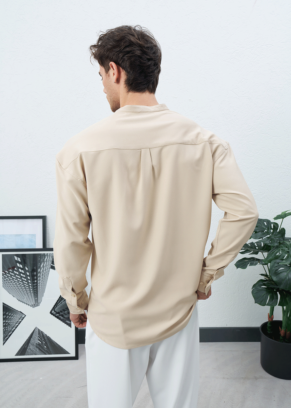 Πουκάμισο Mandarin Silk-Touch Relaxed – Μπεζ – 3