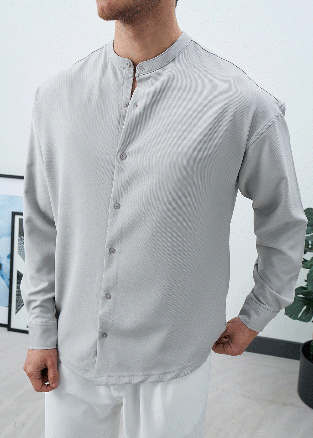 Πουκάμισο Mandarin Silk-Touch Relaxed – Γκρι – 5