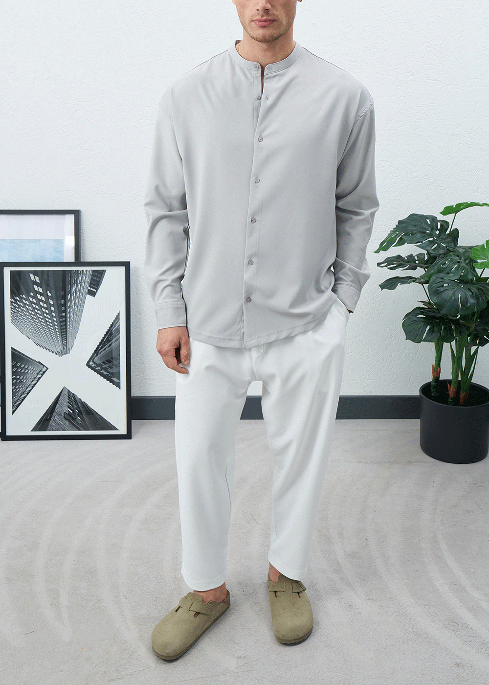 Πουκάμισο Mandarin Silk-Touch Relaxed – Γκρι – 4
