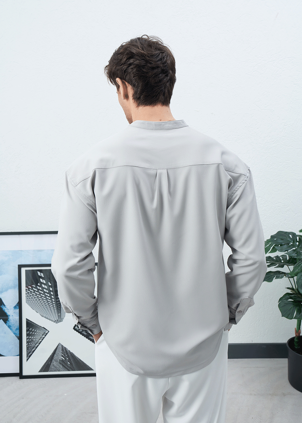 Πουκάμισο Mandarin Silk-Touch Relaxed – Γκρι – 3