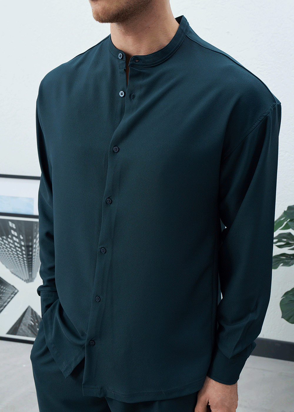 Πουκάμισο Mandarin Silk-Touch Relaxed – Πετρόλ