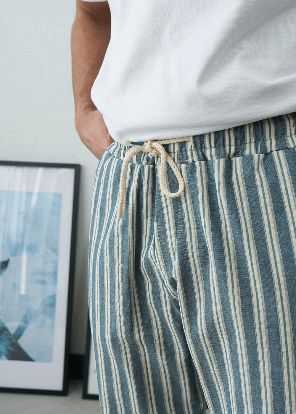 Παντελόνι Regular Baggy Seersucker Stripe Drawstring – Γαλάζιο – 2