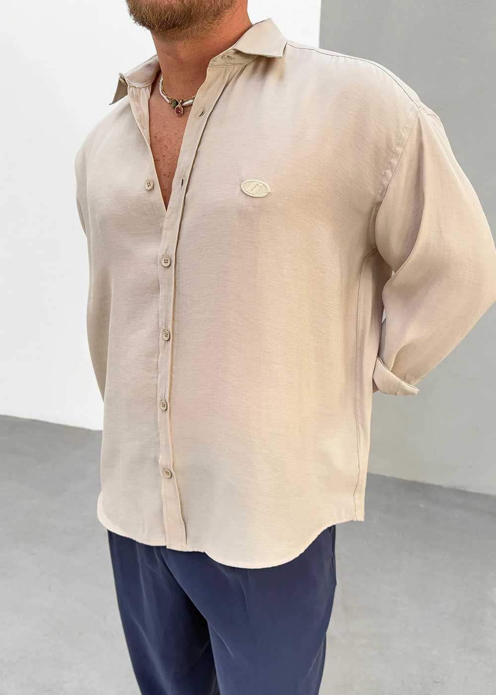 Πουκάμισο Oversized Σε Tencel Ύφανση - Μπεζ