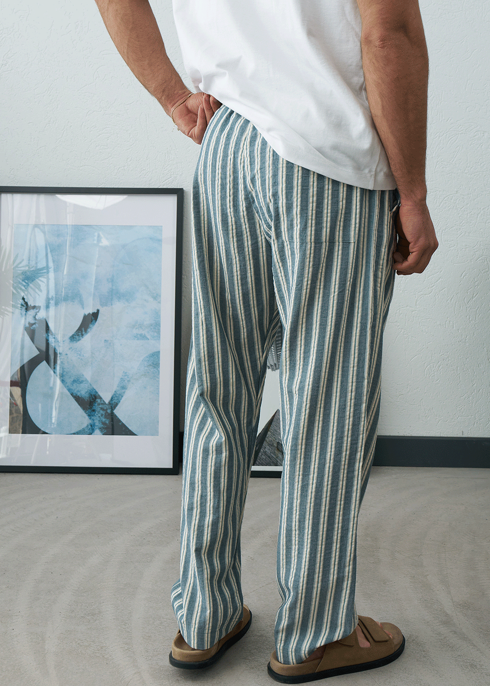 Παντελόνι Regular Baggy Seersucker Stripe Drawstring – Γαλάζιο – 3