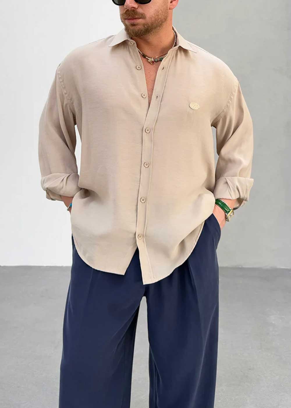 Πουκάμισο Oversized Σε Tencel Ύφανση - Μπεζ – 2