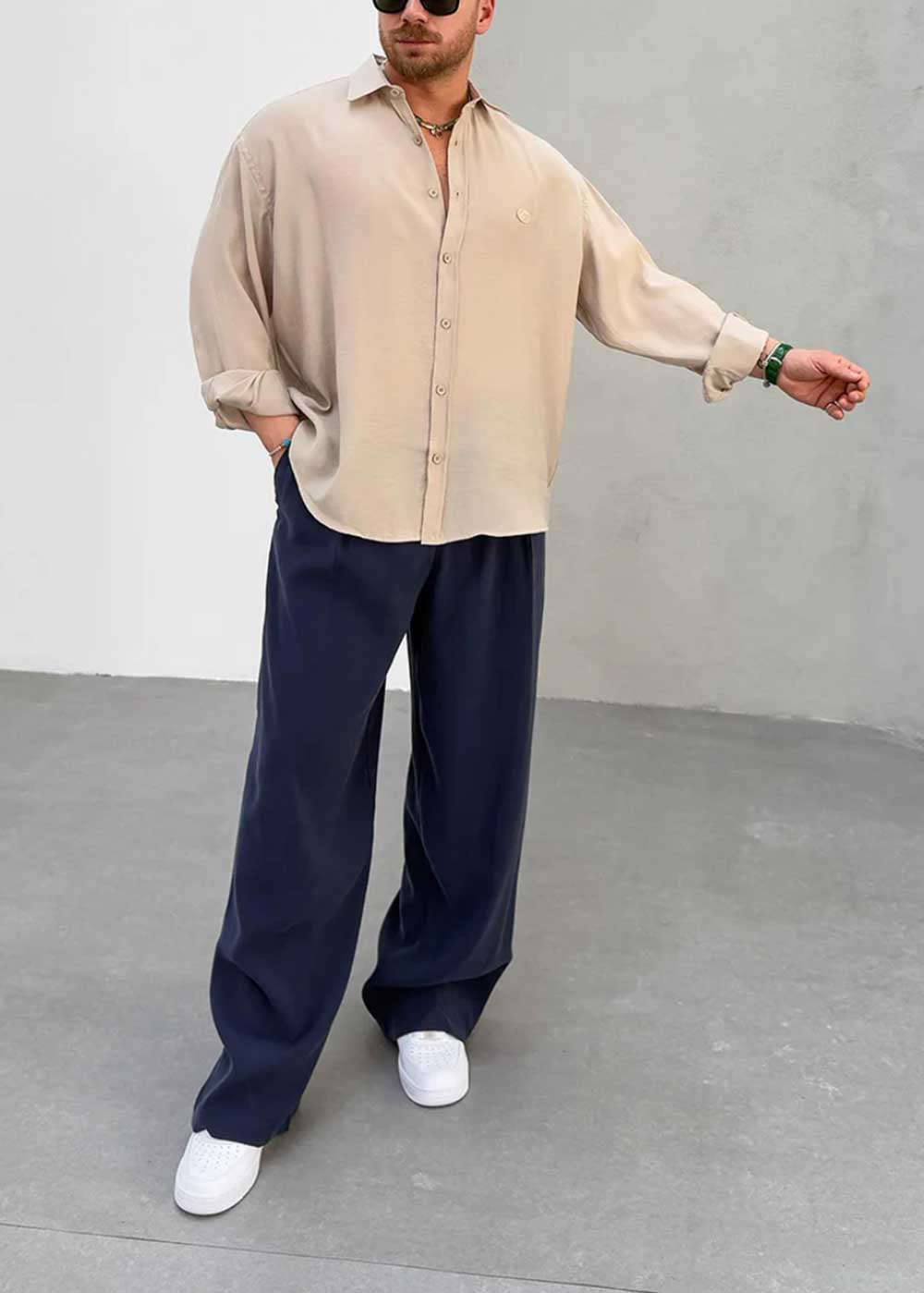 Πουκάμισο Oversized Σε Tencel Ύφανση - Μπεζ – 3