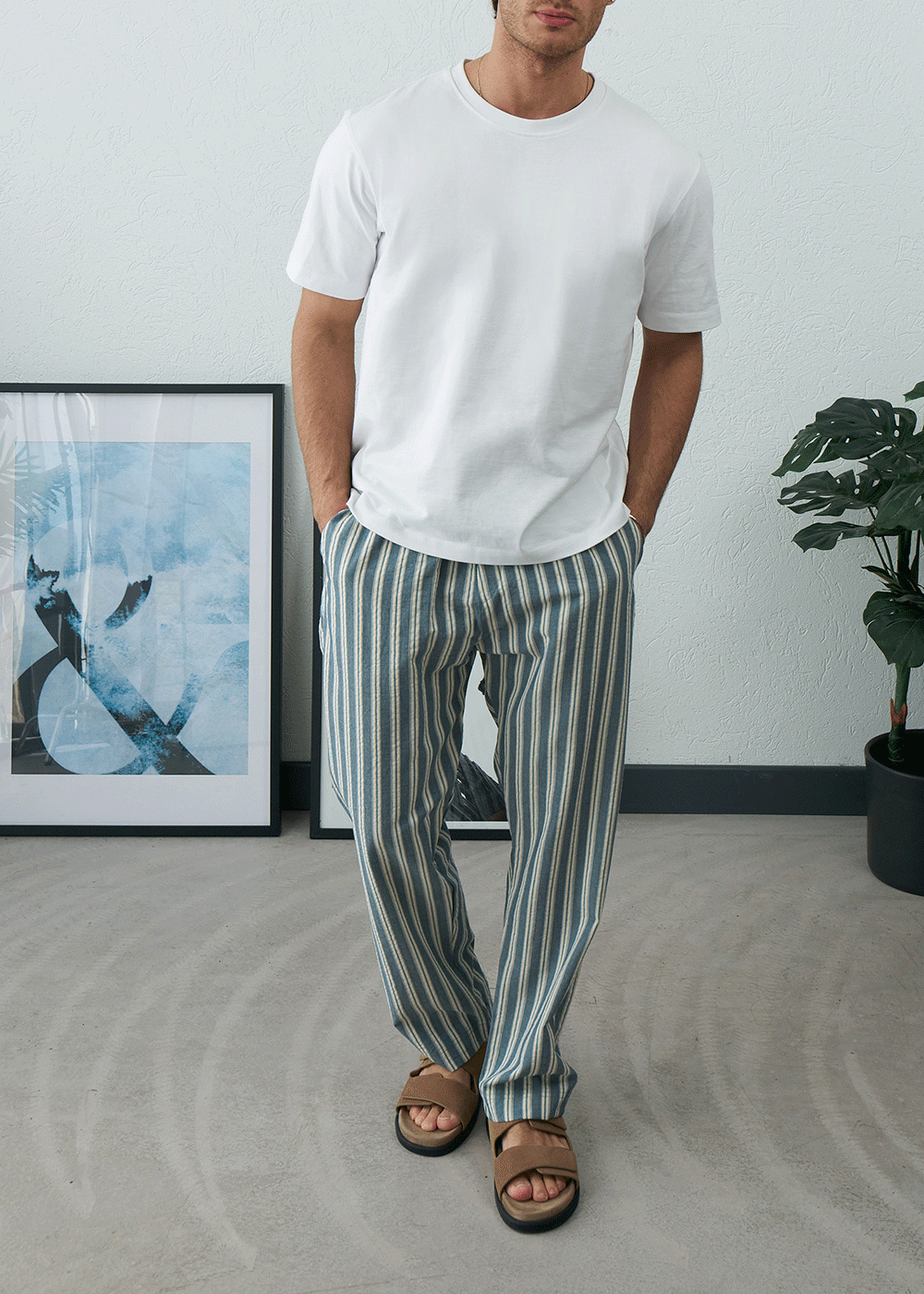 Παντελόνι Regular Baggy Seersucker Stripe Drawstring – Γαλάζιο – 4
