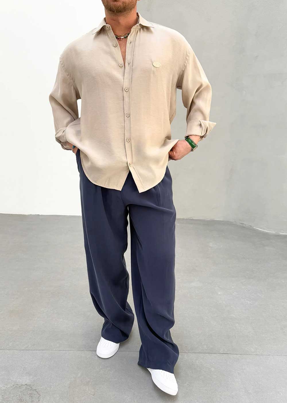 Πουκάμισο Oversized Σε Tencel Ύφανση - Μπεζ – 4