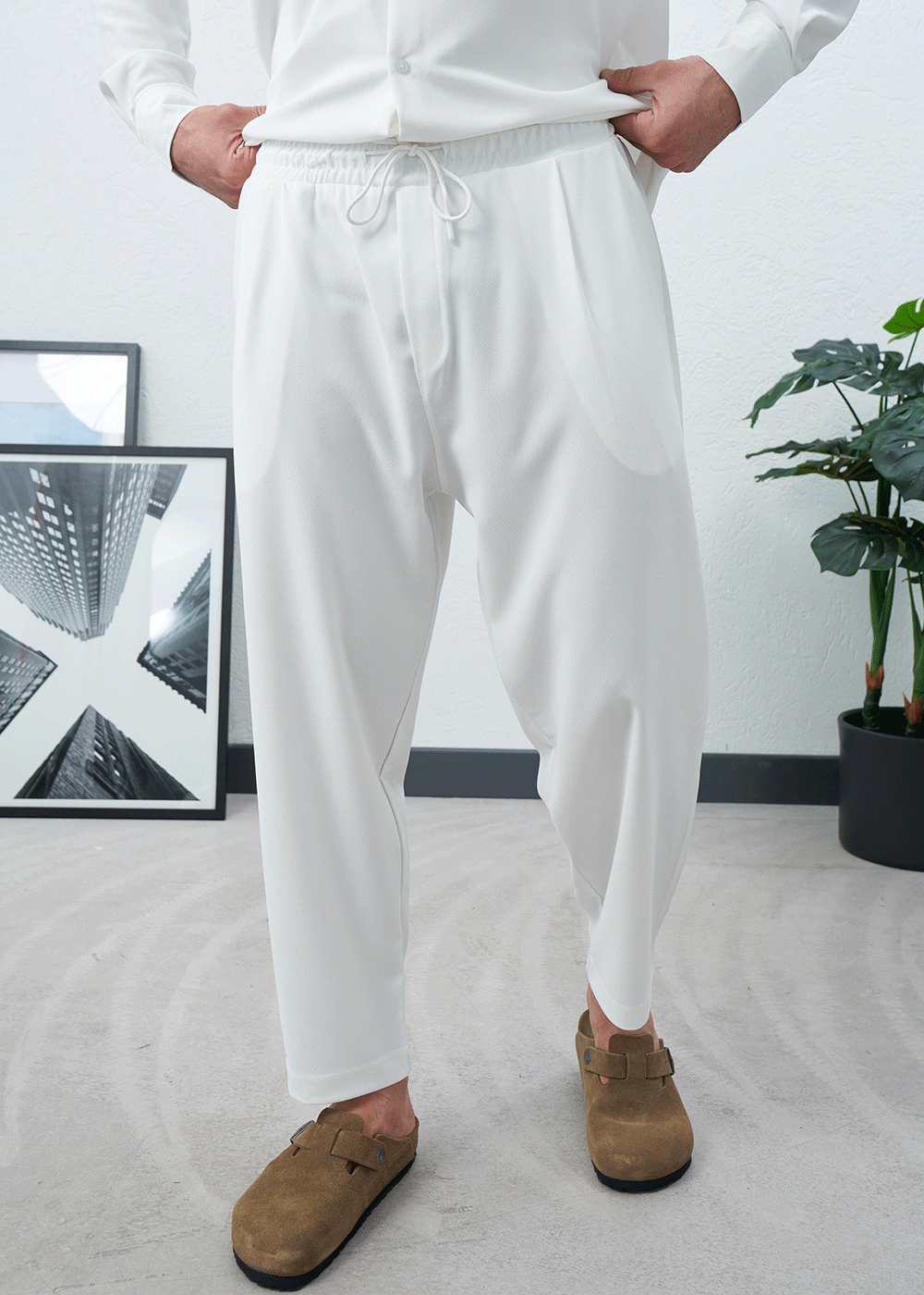 Παντελόνι Relaxed Pleated Drawstring – Λευκό – 4