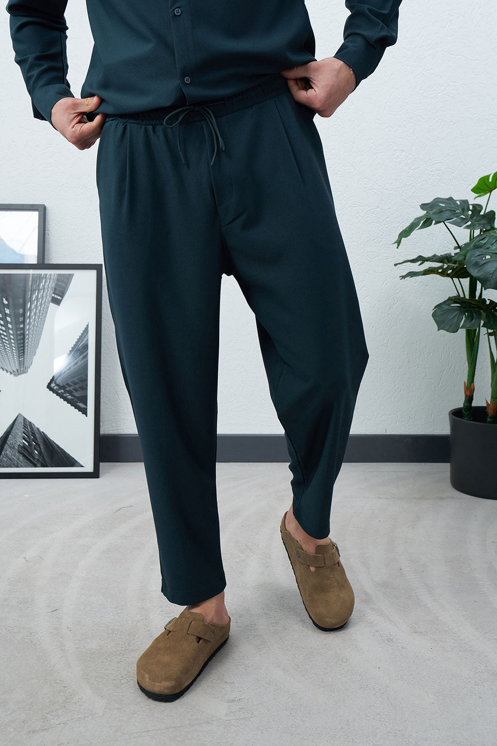 Παντελόνι Relaxed Pleated Drawstring – Πετρόλ