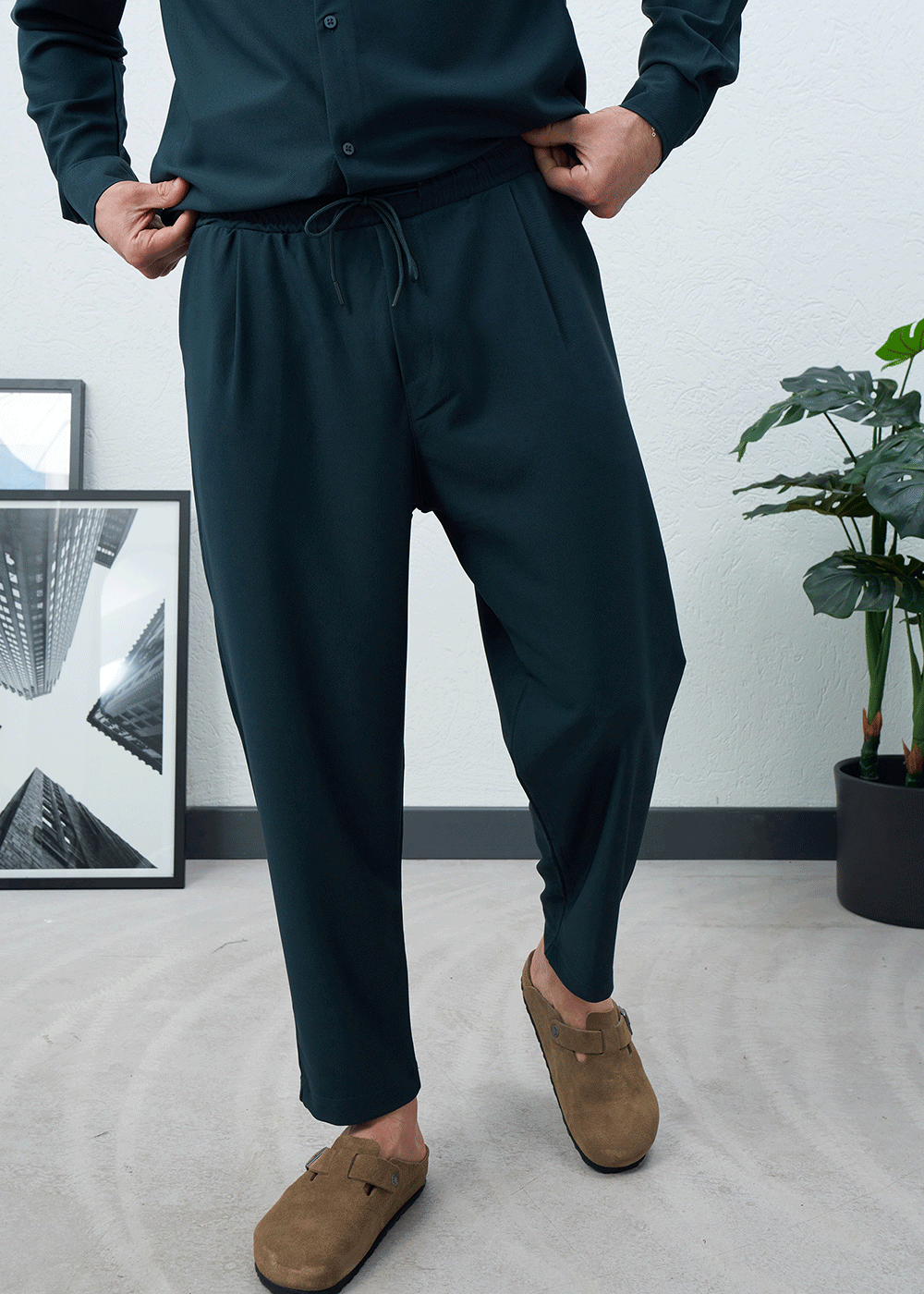 Παντελόνι Relaxed Pleated Drawstring – Σκούρο Πετρόλ – 4