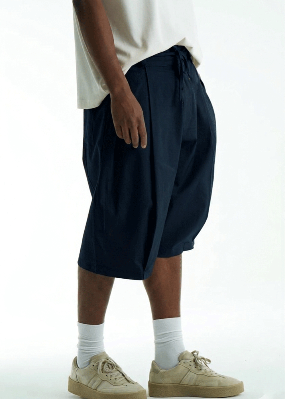 Baggy Βερμούδα Double-Pleat Chino – Σκούρο Μπλε
