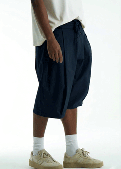 Baggy Βερμούδα Double-Pleat Chino – Σκούρο Μπλε