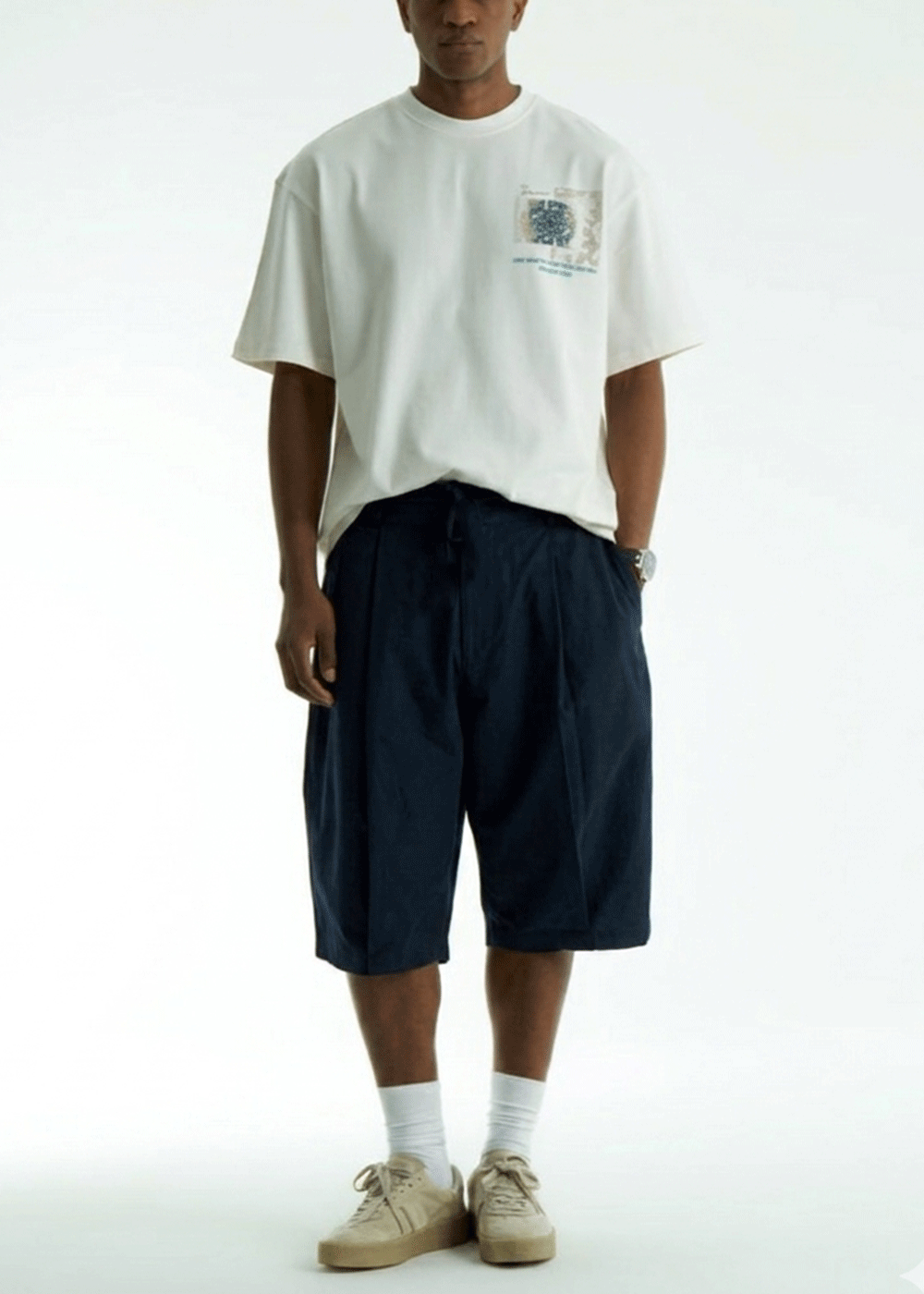 Baggy Βερμούδα Double-Pleat Chino – Σκούρο Μπλε – 2