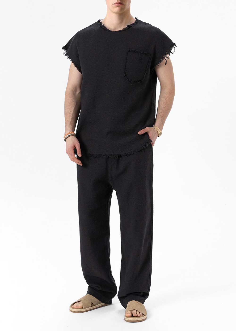 Σετ Co-ord Raw-Edge Waffle Studio – Μαύρο – 2