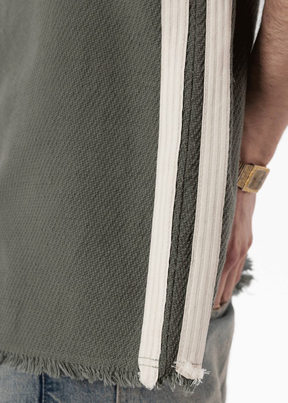 Αμάνικο Top Raw-Edge Side-Stripe – Χακί – 3