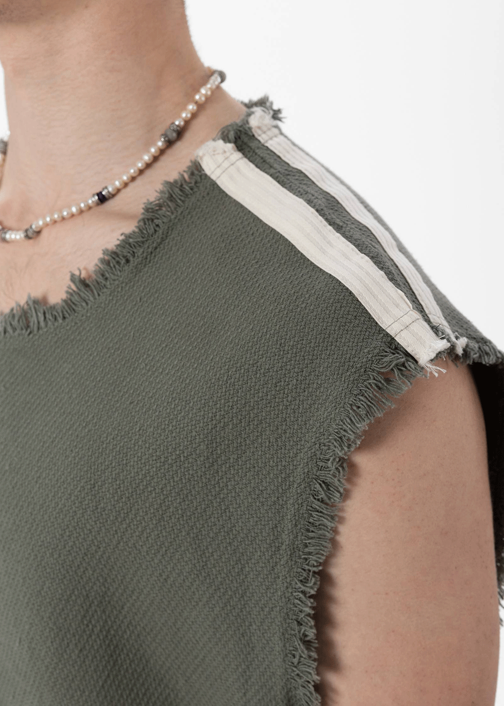 Αμάνικο Top Raw-Edge Side-Stripe – Χακί – 2