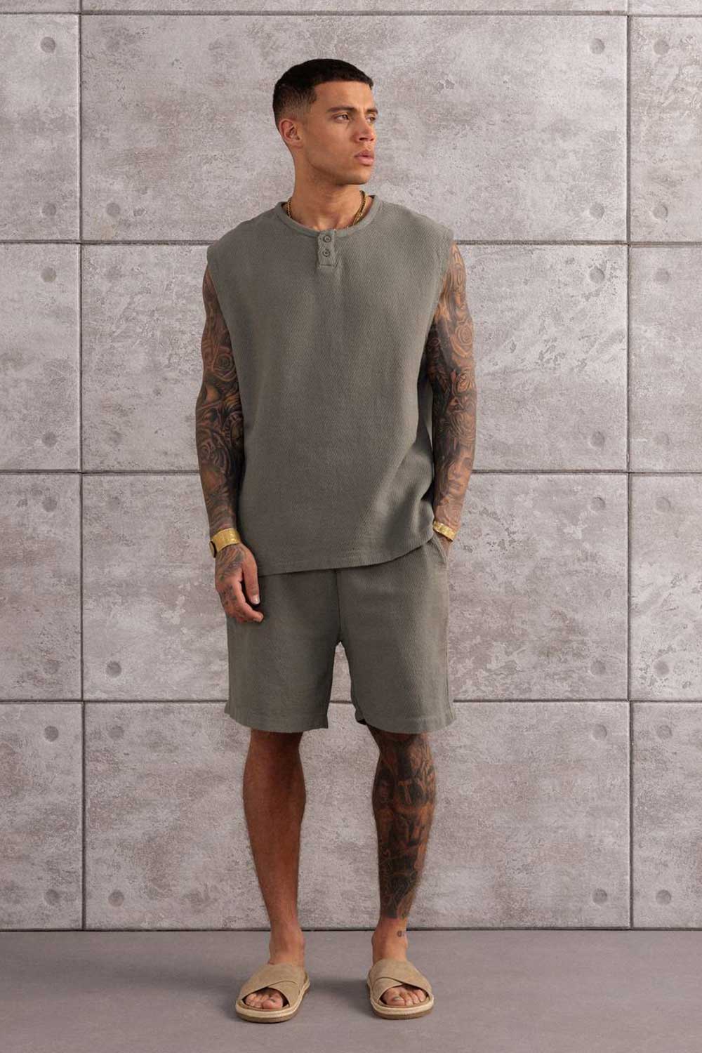 Σετ Co-ord Canvas Sleeveless Studio – Χακί