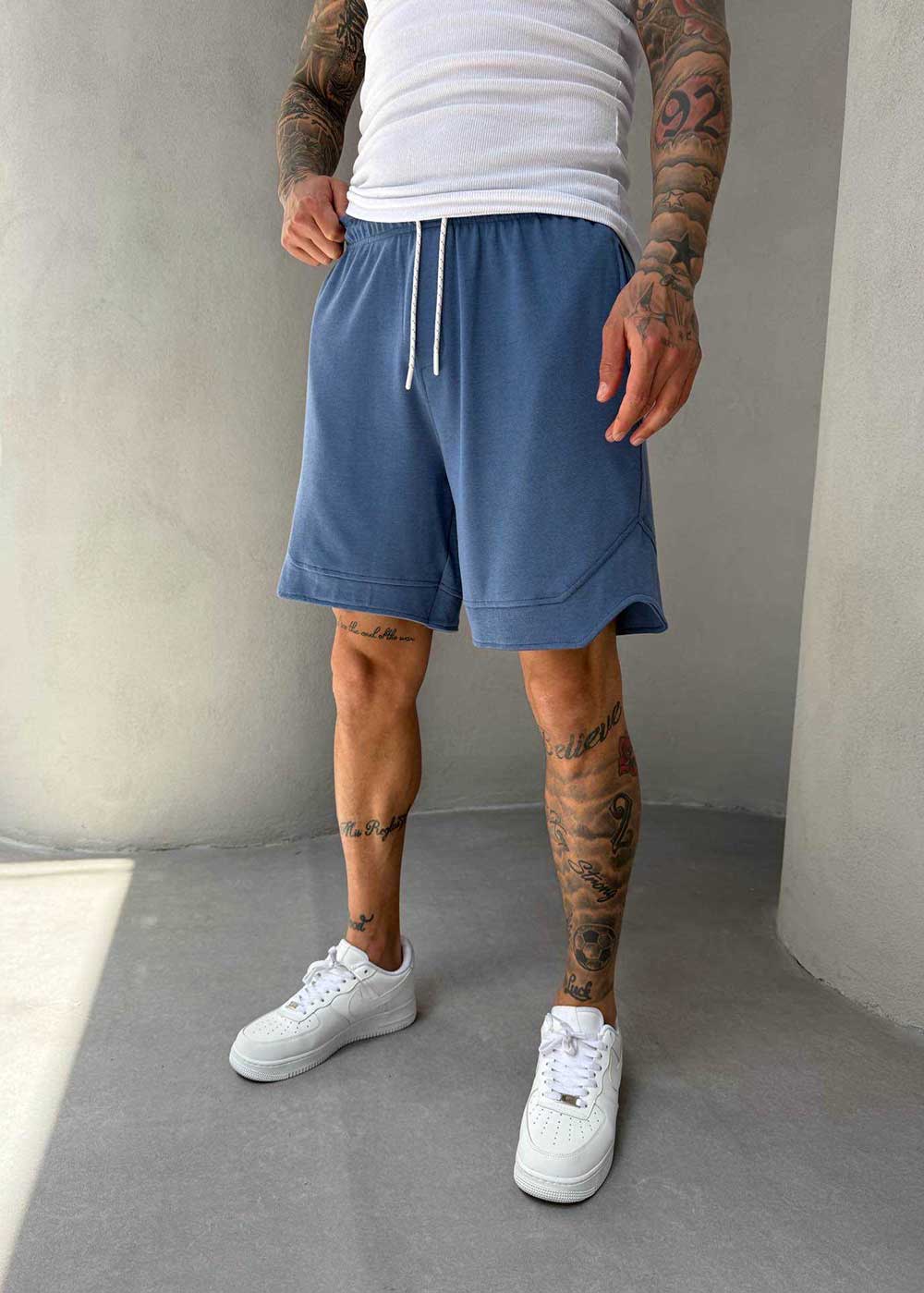 Minimal Σορτς Streetwear με Λάστιχο και Ραφές- Indigo Μπλε