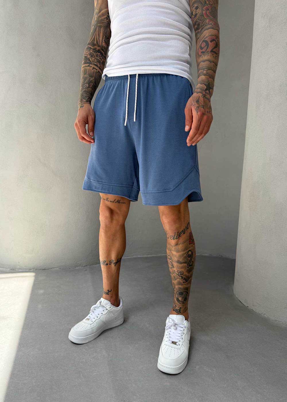 Minimal Σορτς Streetwear με Λάστιχο και Ραφές- Indigo Μπλε – 3