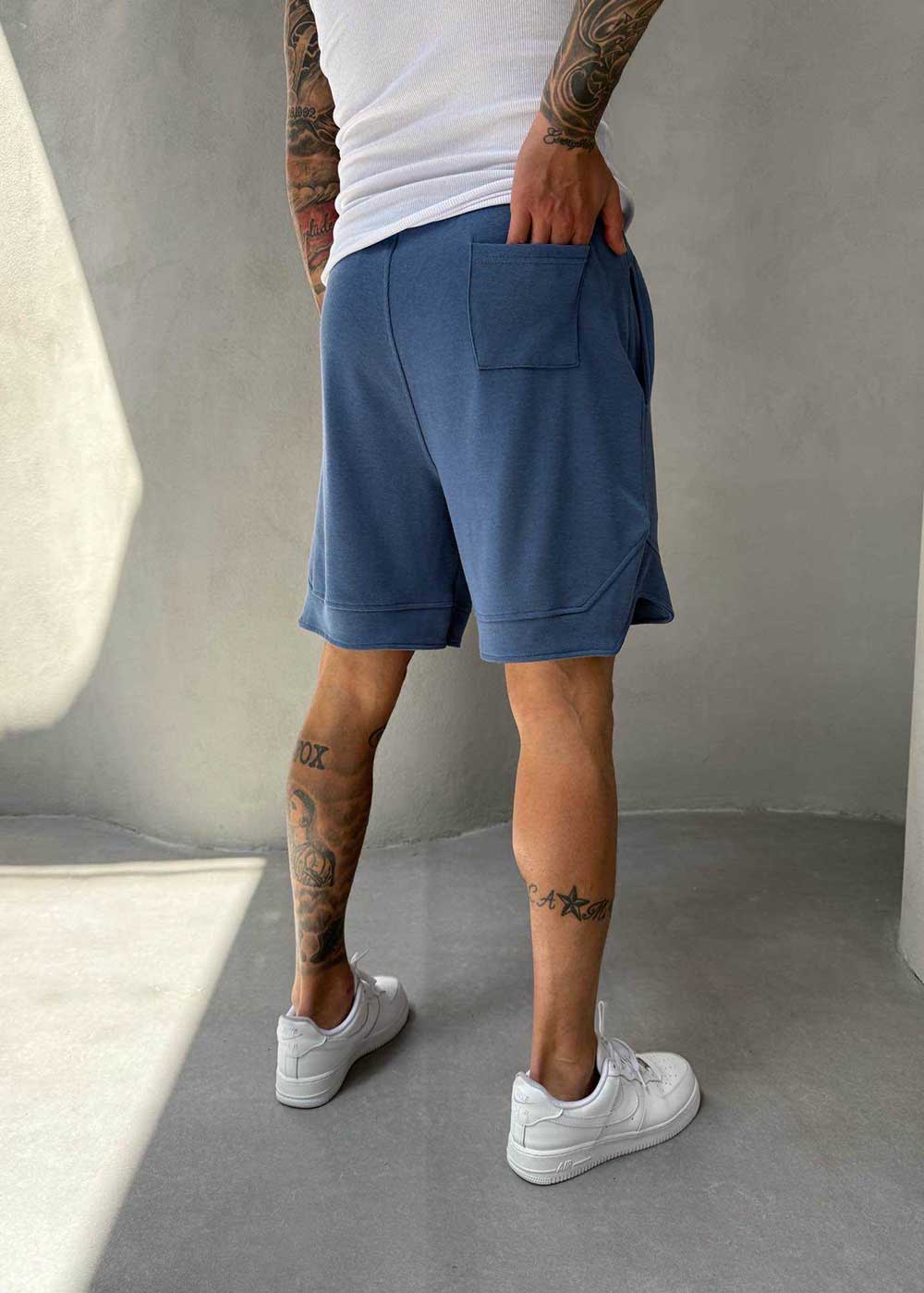 Minimal Σορτς Streetwear με Λάστιχο και Ραφές- Indigo Μπλε – 2