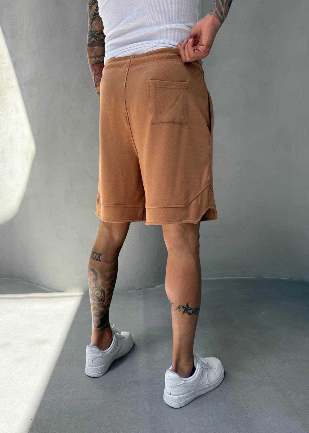 Minimal Σορτς Streetwear με Λάστιχο και Ραφές- Camel – 2